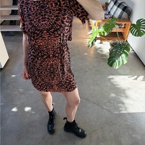 Madewell 100% Silk Black and Orange Print Dress - size 6